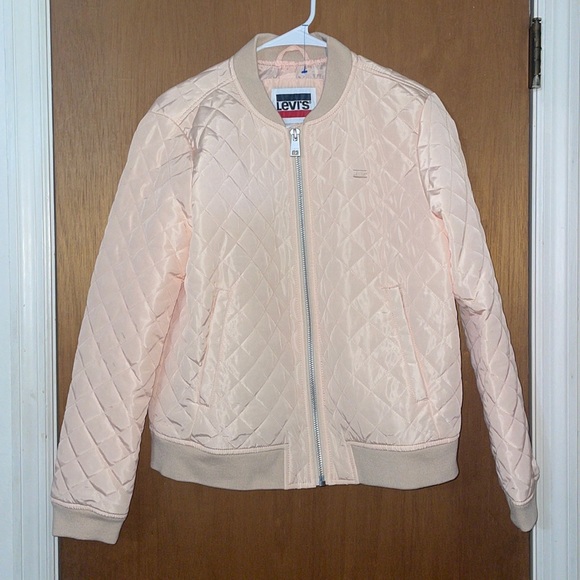 •LEVI'S•NWT WOMENS' PEACH BLUSH DIAMOND QUILTED BOMBER JACKET SIZE LARGE - Picture 5 of 12